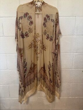 Boho Floral Beige Tassel Kimono Camisole Cover-Up